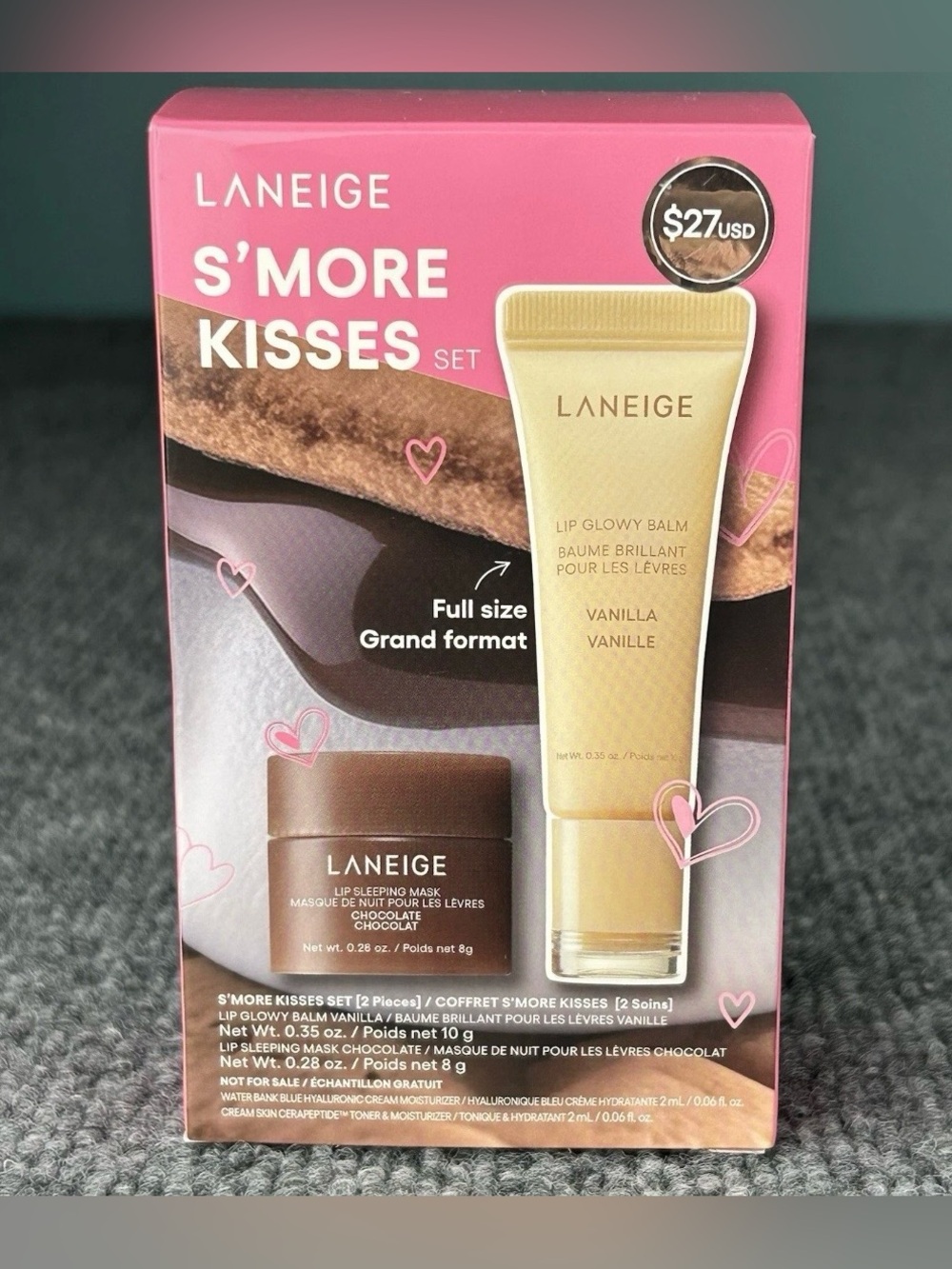 LANEIGE S'more Kisses Set Lip Glowy Balm VANILLA & Lip Sleeping Mask CHOCOLATE